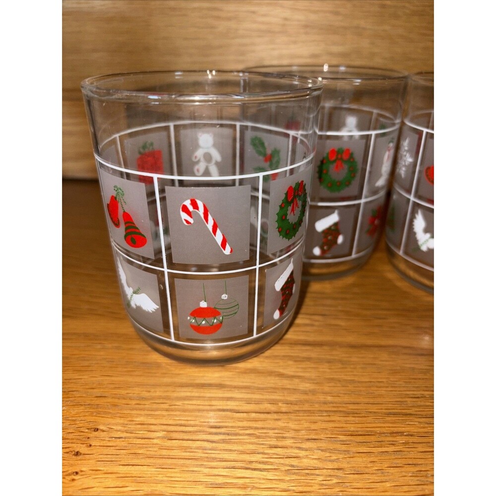 Vintage Libby Christmas Glasses Frosted Panel Low Ball 4" Whiskey Eggnog Set - Picture 5 of 5